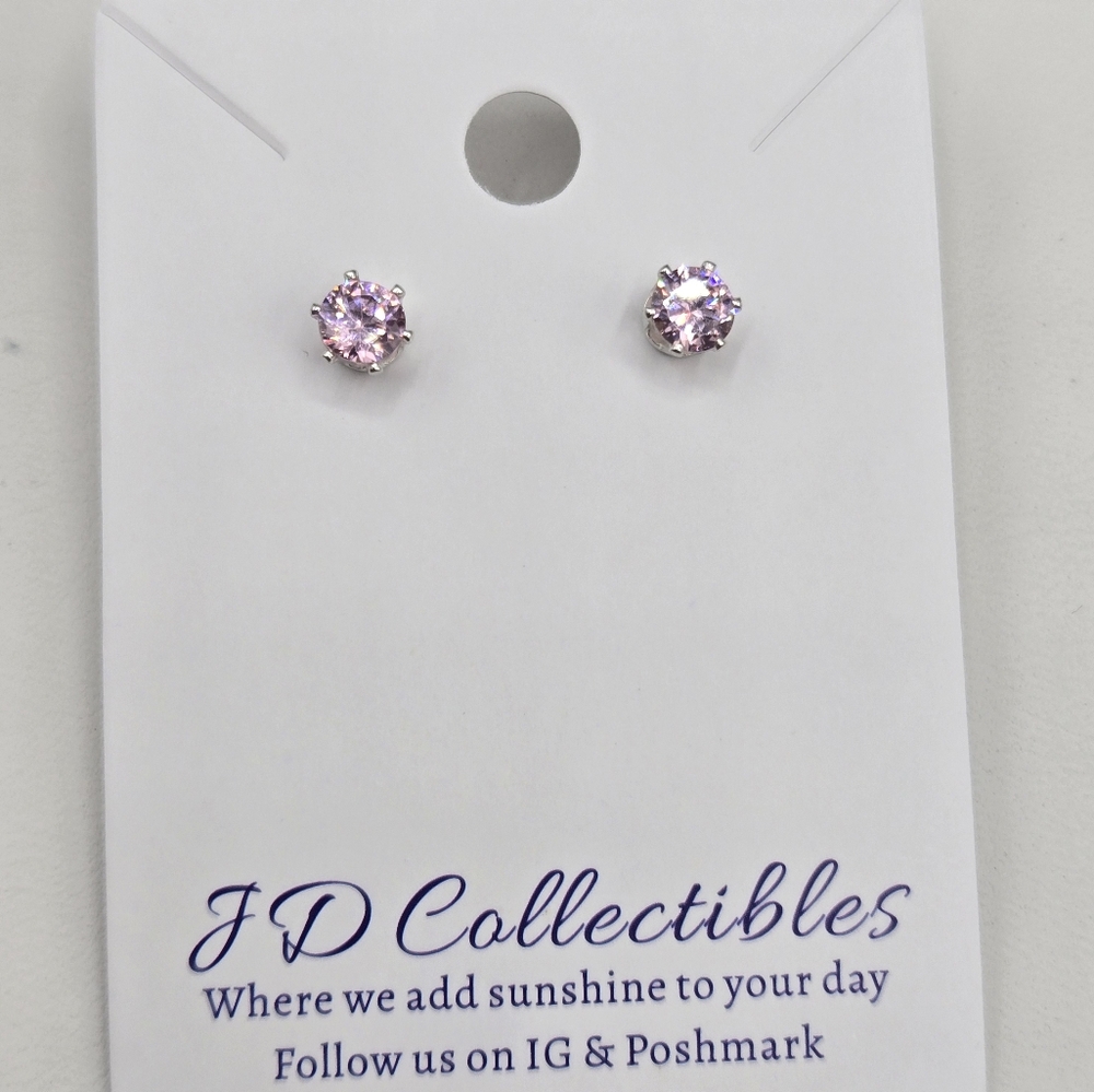 Pink Stud Earrings Made with Swarovski Crystals Silver Overlay